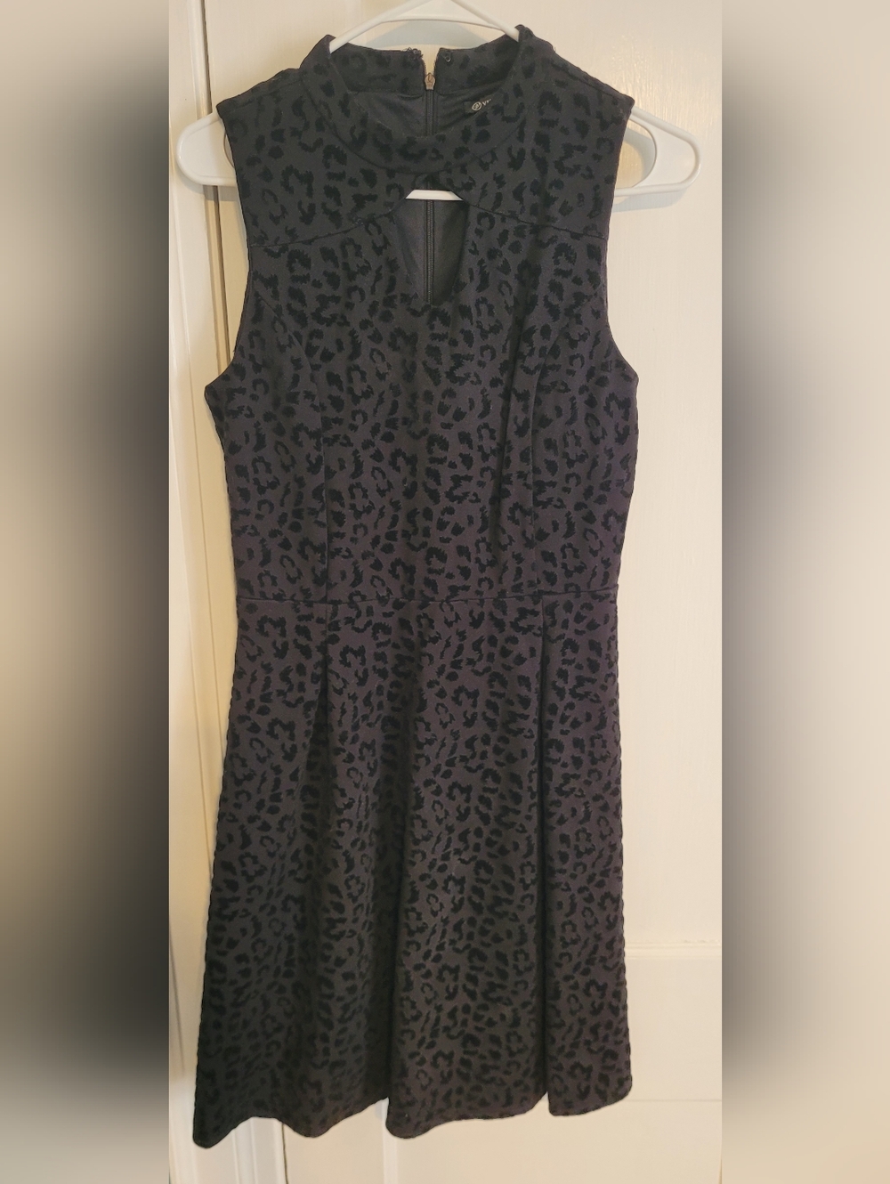 Versona Little Black Dress LBD Velvet Animal Print A-line Party Cocktail 6